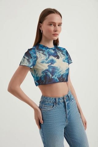 Hiccup Soyut Tül Crop Top Maya Mavisi