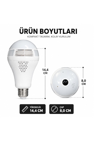 360 Panoramik Ampul Kamera E27 Duy Girişli Led Wifi Ip Kamera V380 Pro Türkçe Uygulama Destekli