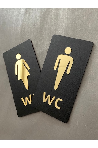 Gold Aynalı Mdf Serisi Bay Ve Bayan Wc Set Yönlendirme Levhası