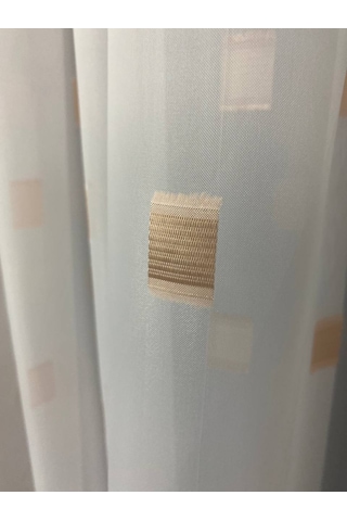Tergal Turuncu Kareli Beyaz Renk Tek Kanat Hazır Dikilmiş Pileli Fon Perde 300 260 Cm Beyaz