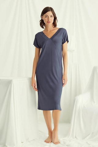 Monamise 18503 Kadın V Yaka Kısa Kollu Gecelik-lacivert Lacivert