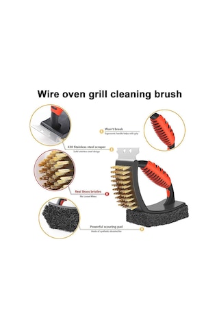 Izgara Fırçası Temizleme Fırçası Barbekü Temizleme Fırçası Açık Hava Izgarası İçin Çok Amaçlı Pirinç Kıllı Ovma Pedi Ve Kazıyıcı İle