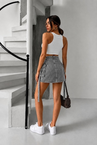 Bluemarlin Kar Siyah Kargo Cep Kuşaklı Denim Kot Etek Kar Siyah