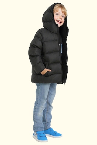 Erkek Çocuk Polarlı Kapüşonlu Su Geçirmez Rüzgara Dayanıklı Şişme Kışlık Mont Siyah