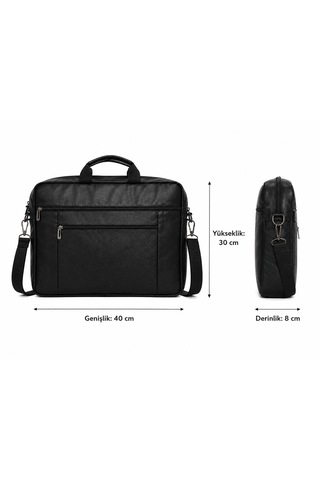 Mıno Tech Unisex Suni Deri Laptop Evrak Çantası Ayarlanabilir Omuz Askılı Siyah