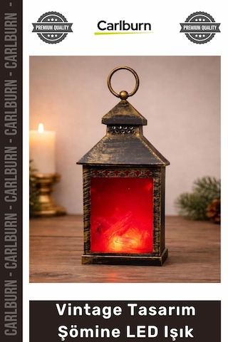 Özel Üretim Dekoratif Ateş Efektli Nostaljik Pilli Gece Lambası Vintage Tasarım Şömine Led Işık