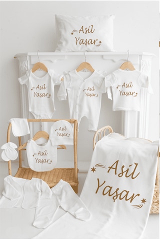 Bebewini Pamuk Baskılı 11'li İsimli Hastane Çıkışı M19 Ekru