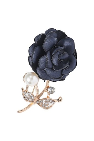 İnci Görünümlü Kumaş Gül Broş Kadınlar İçin Yapay Çiçek Broş İğnesi Yapay Elmas Yaka İğnesi Palto Şapka Çanta İçin Giyim Aksesuarları Mavi