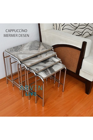 Renk Renk Mermer Desenli Parlak Mikelaj Ayaklı 4'Lü Zigon Sehpa (467864166)