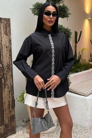 Önü Şerit Taşlı Gömlek 3448 Si Yah