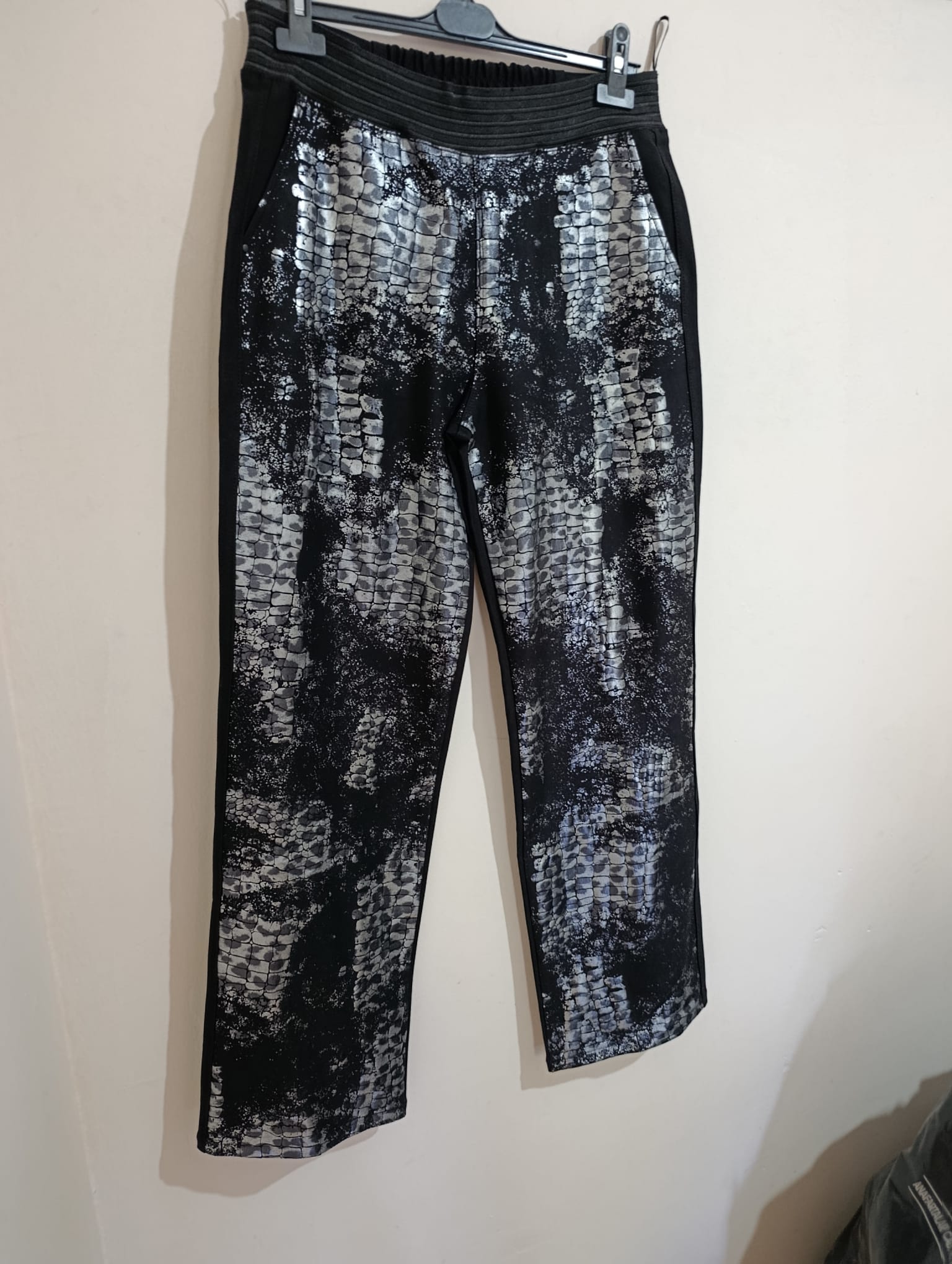 Anne Moda Ankara Kadın, Yüksek,bel,esnek,şık,ışıltılı,büyük Beden Pantolon Gri - Siyah