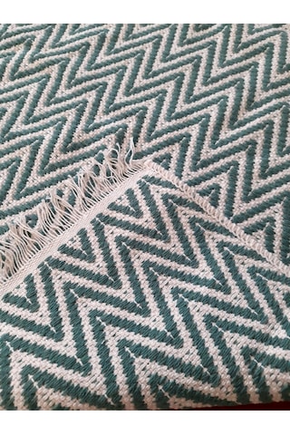 Pamuklu Cotton Kilim Çift Taraflı Yıkanabilir Dekoratif 80x150 - Mint V1 Siyah - Beyaz