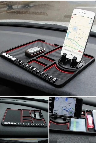 Zhltools Pratik Torpido Üstü Numaratörlü Telefon Tutucu Kaydırmaz Mat Siyah