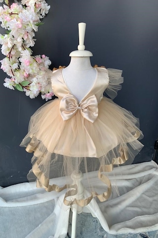 Pul Payet Fiyonklu Saten Kız Bebek Mevlütlük Elbise PNPN176