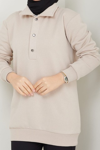 Esilanur Çıkarılabilir Kapüşonlu 3 İplik Şardonlu Sweatshirt Bej