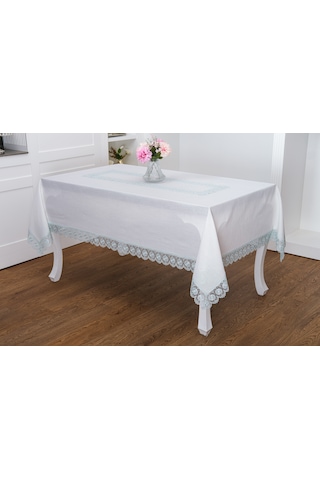 Finezza Jena Lüx Dantelli Simli Keten Kumaş Krem Masa Örtüsü 160x220 cm-1472