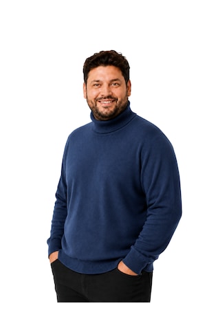Battalmoda Erkek Büyük Beden İndigo Tam Balıkçı Pamuklu Kazak 3xl-4xl-5xl-6x