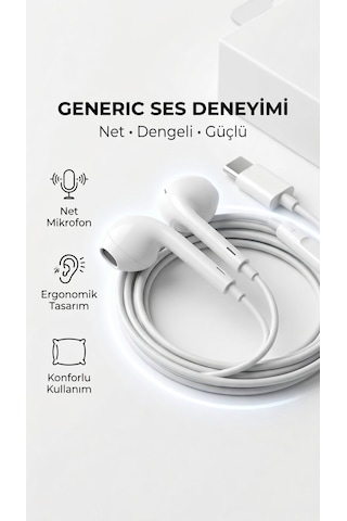 Premium USB-C Kablolu Kulaklık İçi Mikrofonlu HD Ses Tüm Type-C Telefon Tablet ve Bilgisayarlarla Uyumlu