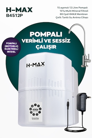 12 Litre Pompalı 15 Aşama Su Arıtma Cihazı Hmaxb4512p
