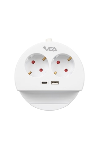 Vea VE-G1102C 2li Usb + Type-c Girişli Telefon Standlı 1.5 Metre Grup Priz