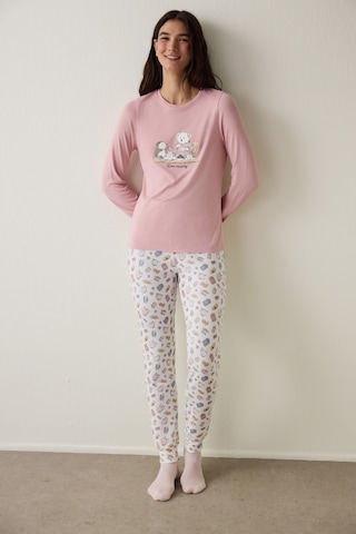 Penti Pembe Tea Party İçecek Desenli Uzun Kollu Termal Etkili Pijama Üstü