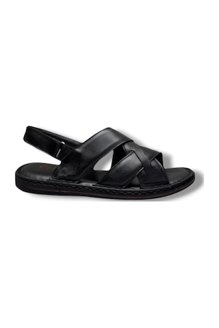 Cakgo 241-26 Hakiki Deri Ultra Soft Çapraz Bant Anatomik Erkek Sandalet Siyah