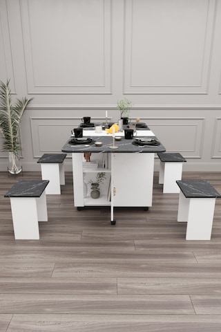 Bozova Oval Katlanabilir 4 Taburali Mutfak Yemek Masası