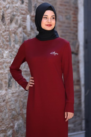 Azra Tesettür Elbise Bordo Bordo
