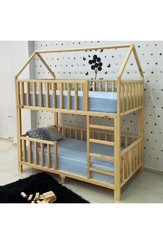 Markaawm Markaawm Montessori Yatak Çatılı Doğal Ahşap Ranza Karyola Akçaağaç