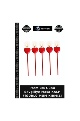 Premium Günü Sevgiliye Masa Kalp Fiğürlü Mum Kırmızı