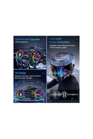 Hubrendy Kargo Y13 Motor Kask Kulaklık Rgb Modlu Radyolu Motosiklet Kulaklık 5.3 Bluetooth Intercom