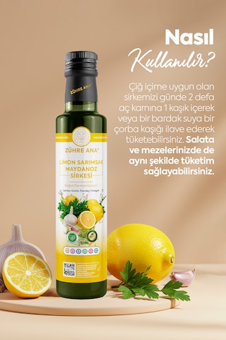 Limon Sarımsak Maydanoz Sirkesi Doğal Fermantasyon Lemon Garlic Parsley Vinegar 500 Ml