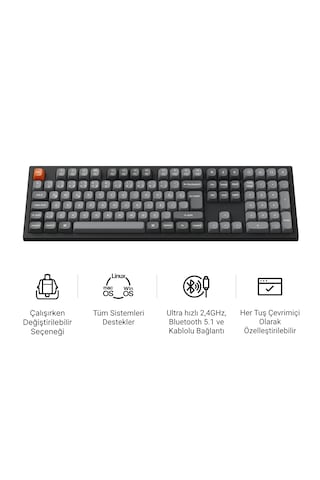 Keychron K10 Max Super Red Switch 1000 Hz Çift Atışlı Pbt Tuş Kapakları Rgb Aydınlatmalı Kablosuz Siyah Mekanik Klavye (K10M-H1-Tr)