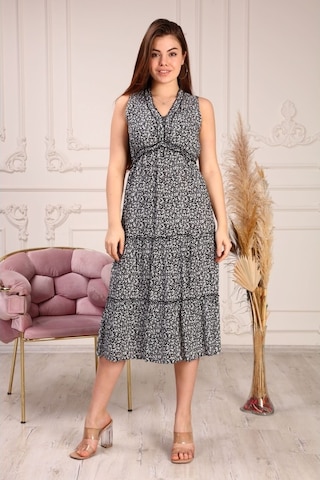 Aymeravm - Çiçek Desenli Yakası Fırfırlı Kadın Elbise - Hel74... (546205442)