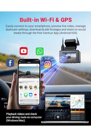 Vantrue Element2 Pro 4k Uhd + 2.7k Qhd 5ghz Wi-fi Araç İçi Kamera
