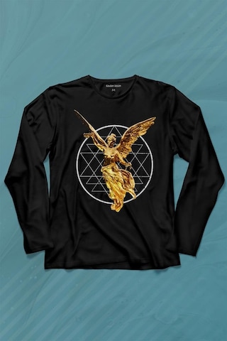 Golden Angel Altın Statue Heykel Urban Streetwear Uzun Kollu Tişört Baskılı T-shirt 001