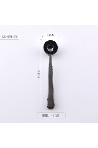 Paslanmaz Çelik Çok Amaçlı Ölçekli Kahve Ölçü Kaşığı Ve Paket Klipsi Siyah