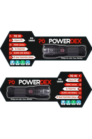 Powerdex Pd-15000 70w Zoomlu Profesyonel El Feneri Siyah