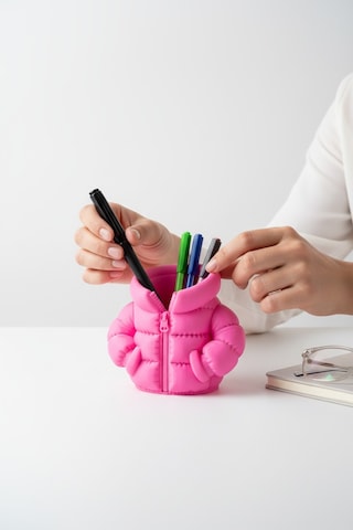 Şişme Mont Figürlü Kalemlik Pembe