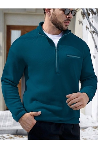 Altamira Erkek Göğüs Fermuarlı Oversize Polo Yaka Sweatshirt 001