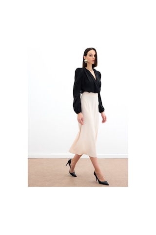 Sateen Midi Boy Saten Etek - Bej