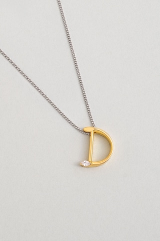 Asimetrik D Harfi 18 Ayar Beyaz Ve Sarı Altın Kaplama 45 Cm Gümüş Harfli Kolye Gold - Gümüş