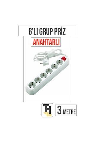 3 Metre 6'lı Anahtarlı Grup Priz