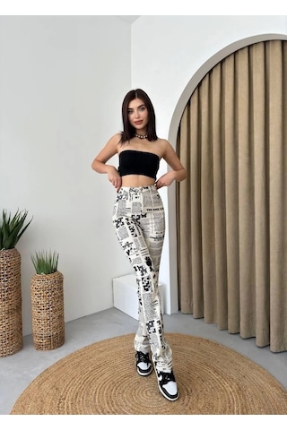 Novıne Gazete Desenli Pantolon Desenli