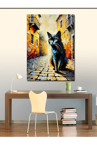 Kanvas Tablo Sokak Ve Siyah Kedi 50cmx70cm