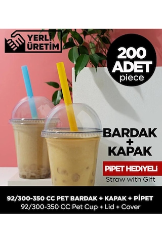 92/300-350 Cc Pet Bardak Kapak - 200 Adet Pipet Hediye Diğer