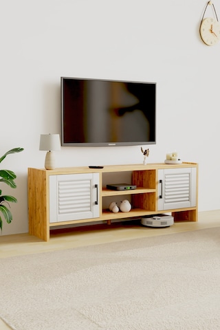 Molde Retro Tv Sehpası Mdf Membran Kapaklı Raflı Tv Ünitesi Televizyon Sehpası Atlantik Çam - Beyaz