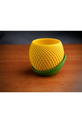 Northcity 3d Baskı Küre Saksı - Kafes Dokulu İki Parçalı Dekoratif Saksı - Sarı-yeşil 37270557