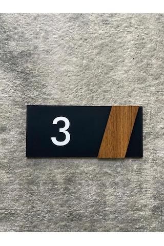 Side Serisi Siyah Mat Pleksi Üstü Ahşap Dekor Kapı Numarası Folyo