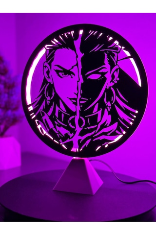 Valorant Reyna Halka Led Işıklı Masa Gece Lambası Gamer Oyun Odası Dekor Hediye Adaptör Dahil Mor